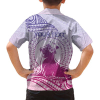 Personalised Hawaii Monk Seal Family Matching Puletasi and Hawaiian Shirt Polynesian Tattoo With Tropical Flowers - Purple Gradient LT14 - Polynesian Pride