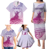 Personalised Hawaii Monk Seal Family Matching Puletasi and Hawaiian Shirt Polynesian Tattoo With Tropical Flowers - Purple Gradient LT14 - Polynesian Pride