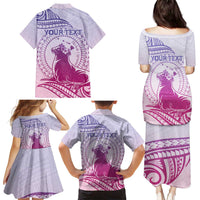 Personalised Hawaii Monk Seal Family Matching Puletasi and Hawaiian Shirt Polynesian Tattoo With Tropical Flowers - Purple Gradient LT14 - Polynesian Pride