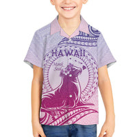 Personalised Hawaii Monk Seal Family Matching Puletasi and Hawaiian Shirt Polynesian Tattoo With Tropical Flowers - Purple Gradient LT14 Son's Shirt Purple - Polynesian Pride