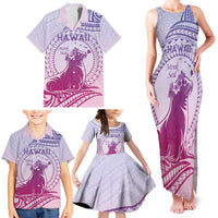 Personalised Hawaii Monk Seal Family Matching Tank Maxi Dress and Hawaiian Shirt Polynesian Tattoo With Tropical Flowers - Purple Gradient LT14 - Polynesian Pride
