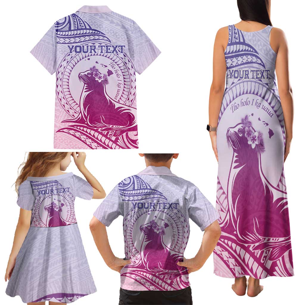 Personalised Hawaii Monk Seal Family Matching Tank Maxi Dress and Hawaiian Shirt Polynesian Tattoo With Tropical Flowers - Purple Gradient LT14 - Polynesian Pride