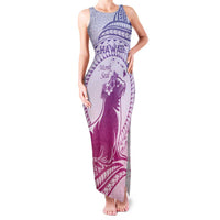 Personalised Hawaii Monk Seal Family Matching Tank Maxi Dress and Hawaiian Shirt Polynesian Tattoo With Tropical Flowers - Purple Gradient LT14 Mom's Dress Purple - Polynesian Pride