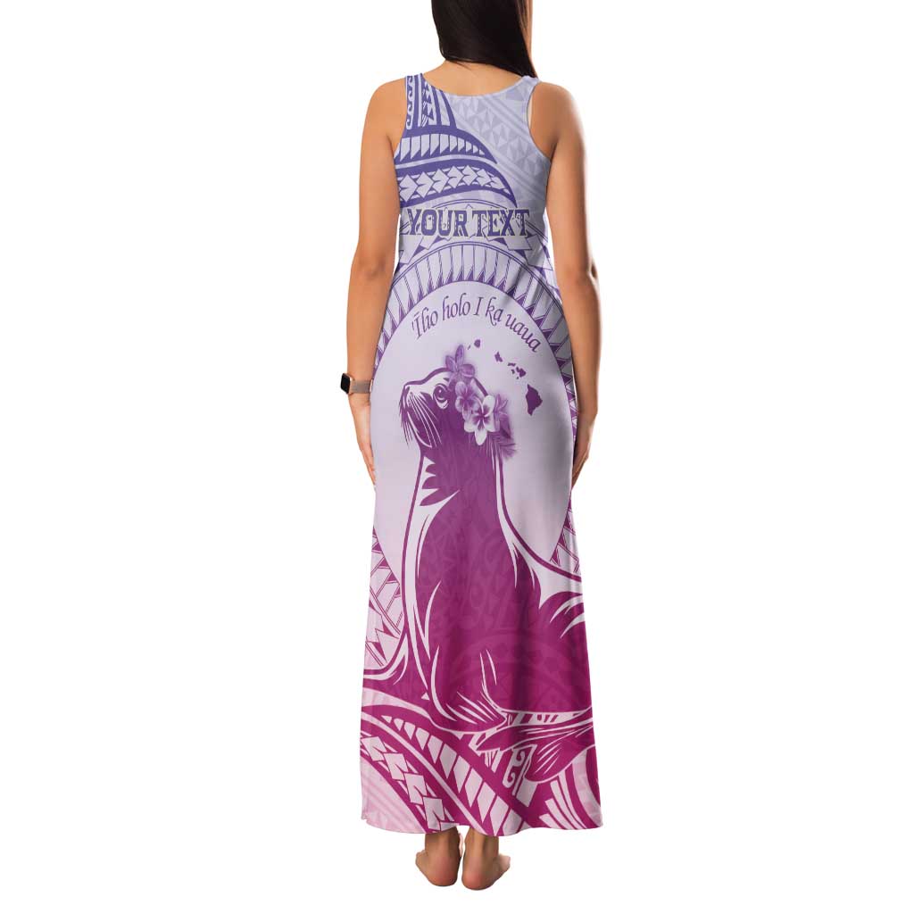 Personalised Hawaii Monk Seal Family Matching Tank Maxi Dress and Hawaiian Shirt Polynesian Tattoo With Tropical Flowers - Purple Gradient LT14 - Polynesian Pride