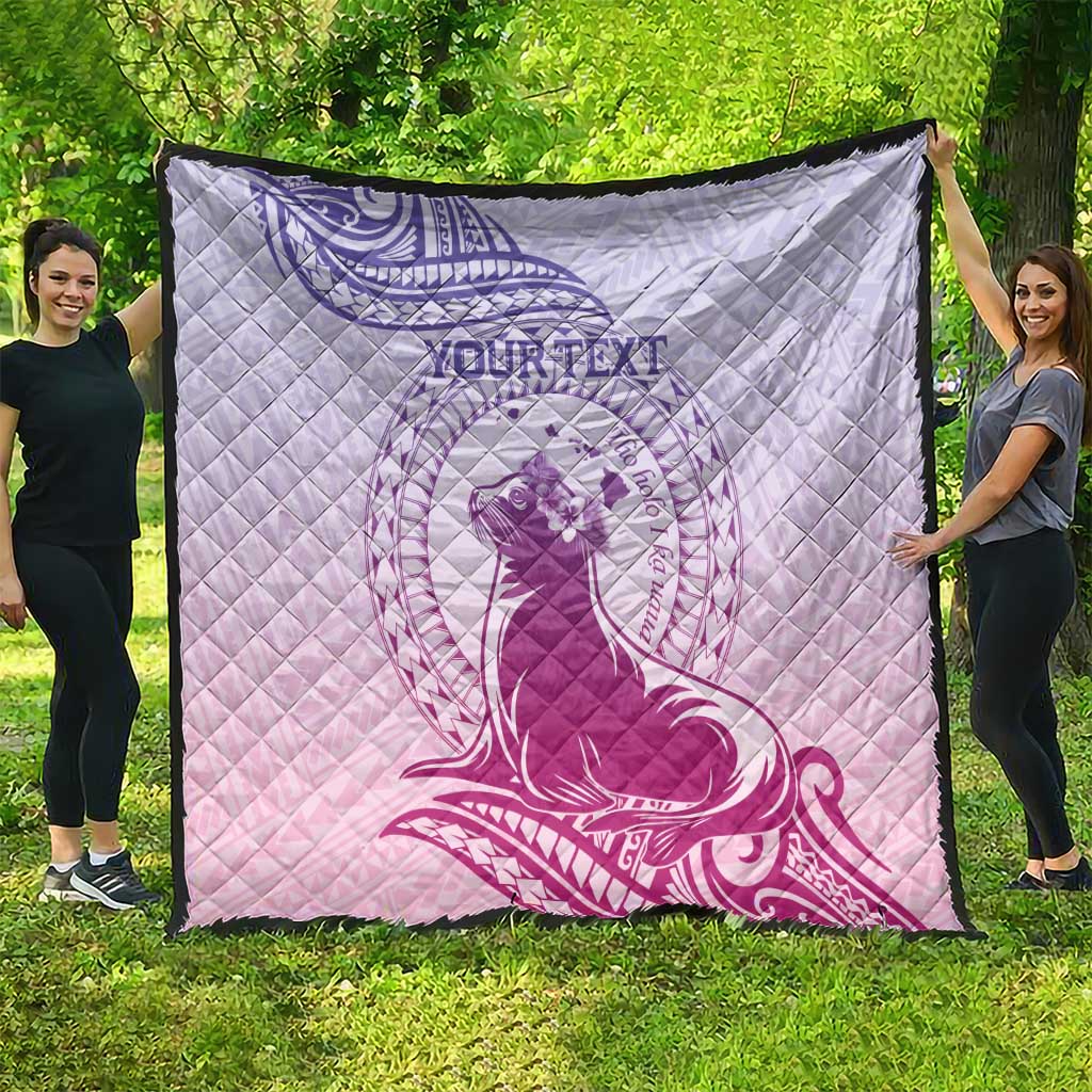 Personalised Hawaii Monk Seal Quilt Polynesian Tattoo With Tropical Flowers - Purple Gradient