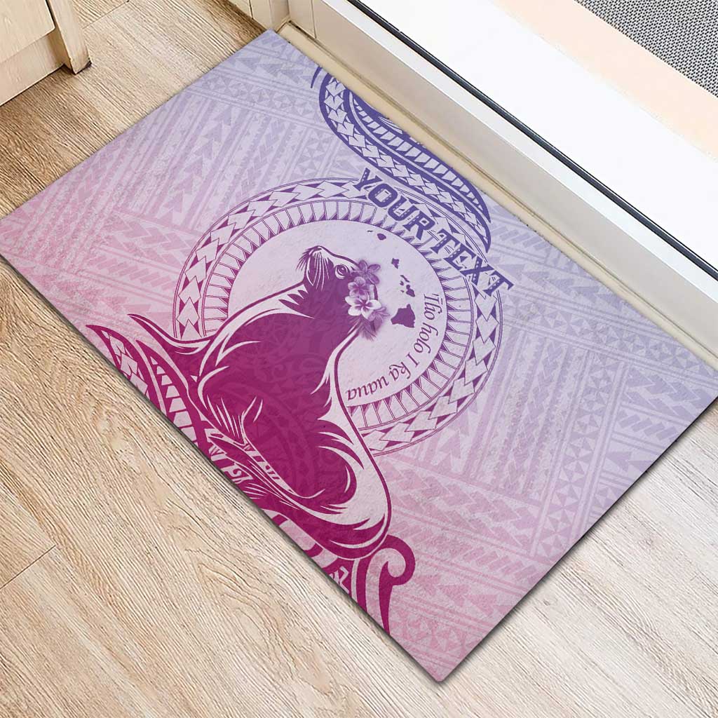 Personalised Hawaii Monk Seal Rubber Doormat Polynesian Tattoo With Tropical Flowers - Purple Gradient