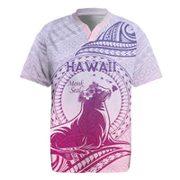 Personalised Hawaii Monk Seal Rugby Jersey Polynesian Tattoo With Tropical Flowers - Purple Gradient LT14 Purple - Polynesian Pride