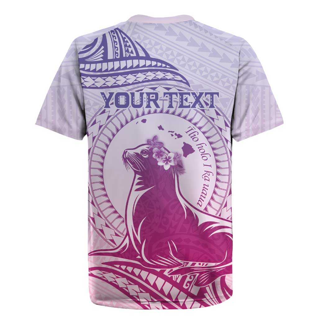 Personalised Hawaii Monk Seal Rugby Jersey Polynesian Tattoo With Tropical Flowers - Purple Gradient LT14 - Polynesian Pride