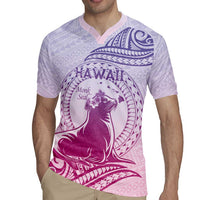 Personalised Hawaii Monk Seal Rugby Jersey Polynesian Tattoo With Tropical Flowers - Purple Gradient LT14 - Polynesian Pride