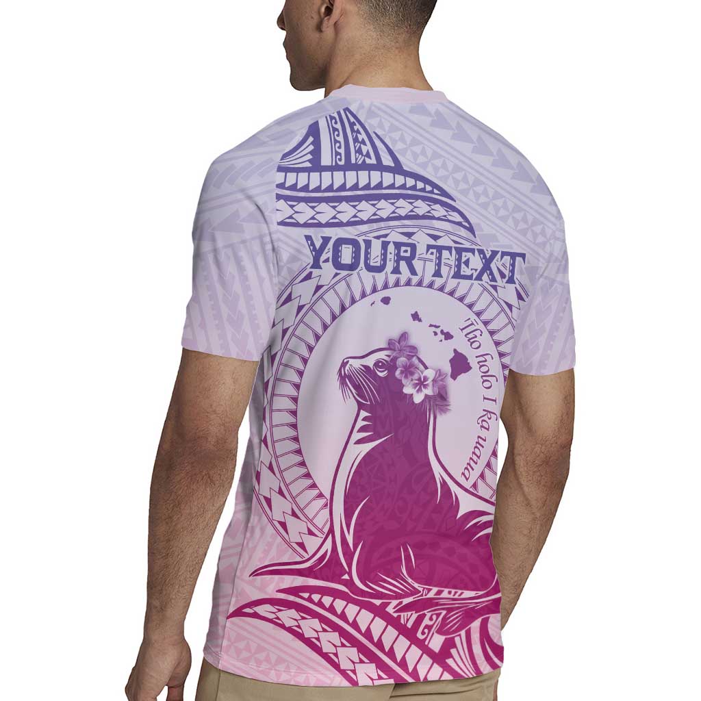 Personalised Hawaii Monk Seal Rugby Jersey Polynesian Tattoo With Tropical Flowers - Purple Gradient LT14 - Polynesian Pride