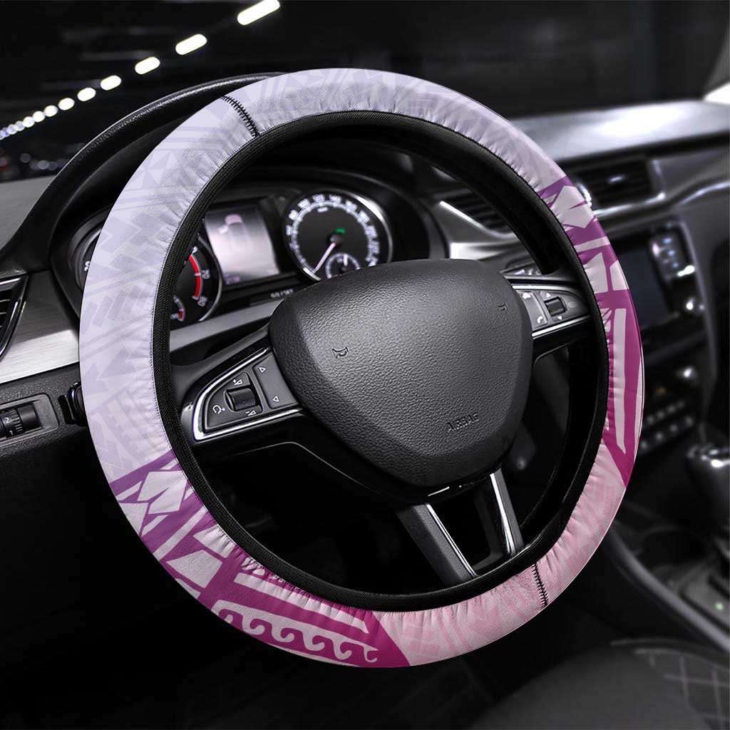 Hawaii Monk Seal Steering Wheel Cover Polynesian Tattoo With Tropical Flowers - Purple Gradient LT14 Universal Fit Purple - Polynesian Pride