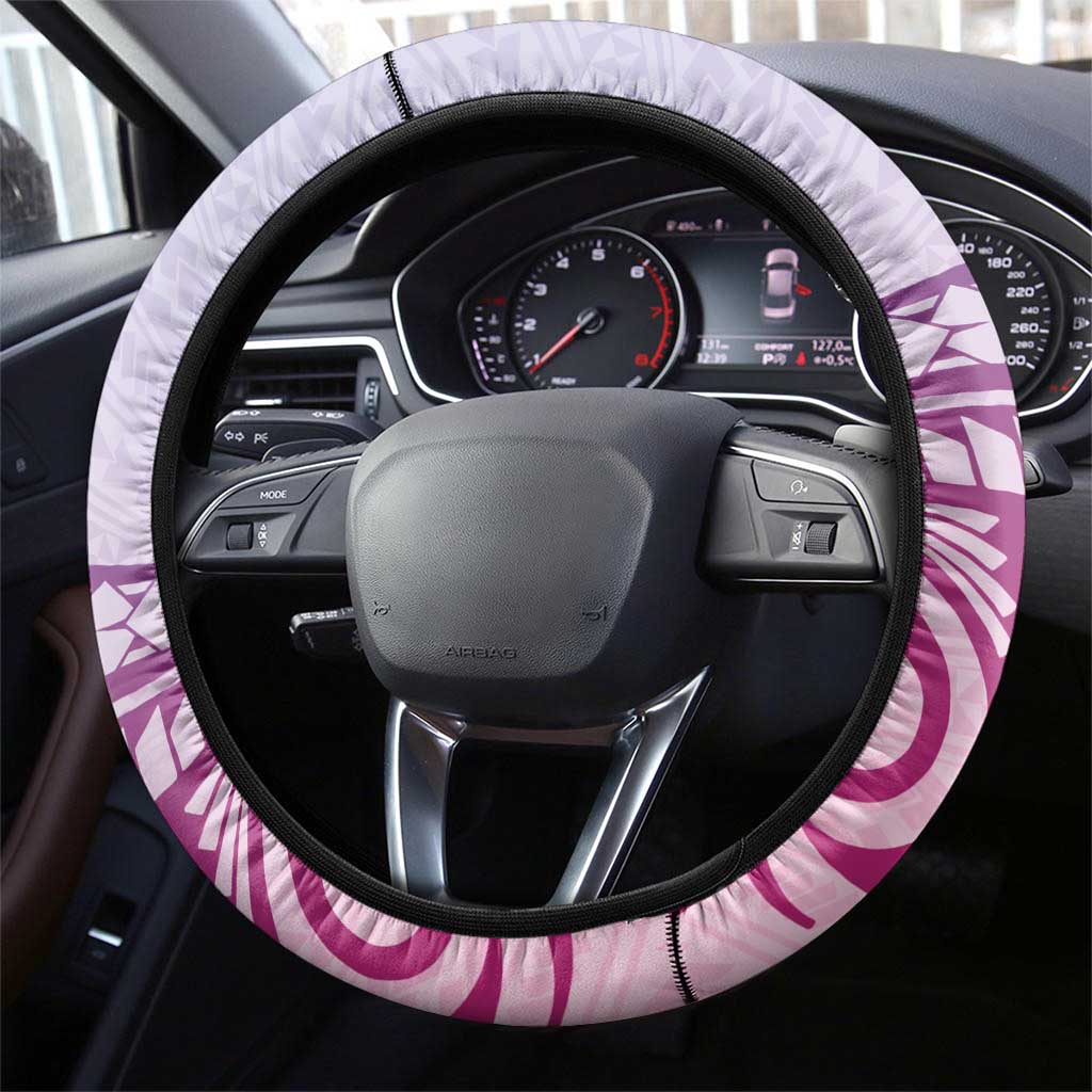 Hawaii Monk Seal Steering Wheel Cover Polynesian Tattoo With Tropical Flowers - Purple Gradient LT14 - Polynesian Pride