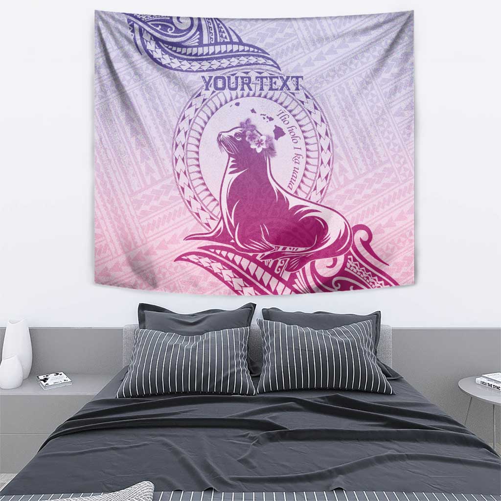 Personalised Hawaii Monk Seal Tapestry Polynesian Tattoo With Tropical Flowers - Purple Gradient