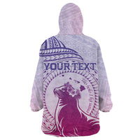 Personalised Hawaii Monk Seal Wearable Blanket Hoodie Polynesian Tattoo With Tropical Flowers - Purple Gradient