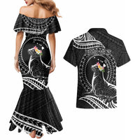 Personalised Hawaii Monk Seal Couples Matching Mermaid Dress and Hawaiian Shirt Polynesian Tattoo With Tropical Flowers - Black LT14 - Polynesian Pride