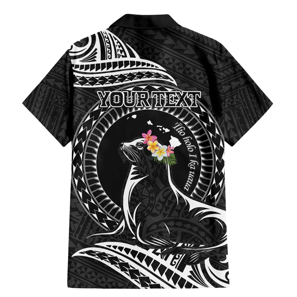Personalised Hawaii Monk Seal Family Matching Mermaid Dress and Hawaiian Shirt Polynesian Tattoo With Tropical Flowers - Black