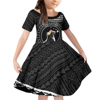Personalised Hawaii Monk Seal Family Matching Off Shoulder Short Dress and Hawaiian Shirt Polynesian Tattoo With Tropical Flowers - Black LT14 Daughter's Dress Black - Polynesian Pride
