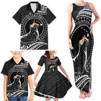 Personalised Hawaii Monk Seal Family Matching Tank Maxi Dress and Hawaiian Shirt Polynesian Tattoo With Tropical Flowers - Black LT14 - Polynesian Pride