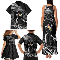 Personalised Hawaii Monk Seal Family Matching Tank Maxi Dress and Hawaiian Shirt Polynesian Tattoo With Tropical Flowers - Black LT14 - Polynesian Pride