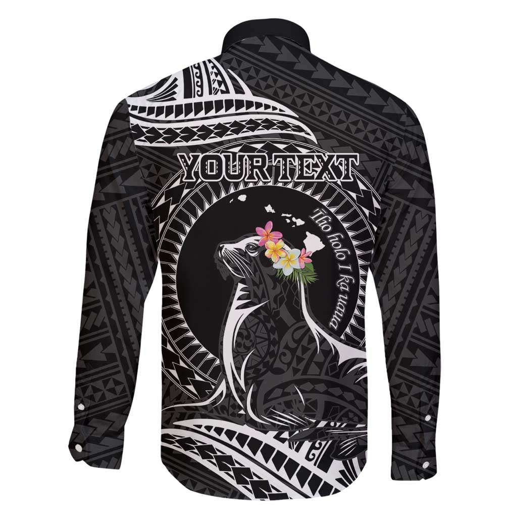 Personalised Hawaii Monk Seal Family Matching Tank Maxi Dress and Hawaiian Shirt Polynesian Tattoo With Tropical Flowers - Black LT14 - Polynesian Pride