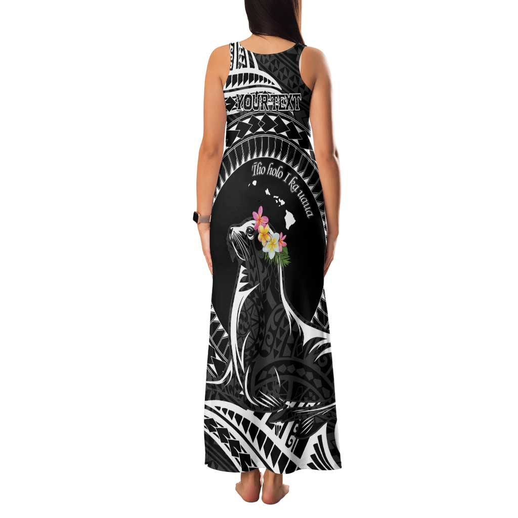 Personalised Hawaii Monk Seal Family Matching Tank Maxi Dress and Hawaiian Shirt Polynesian Tattoo With Tropical Flowers - Black LT14 - Polynesian Pride