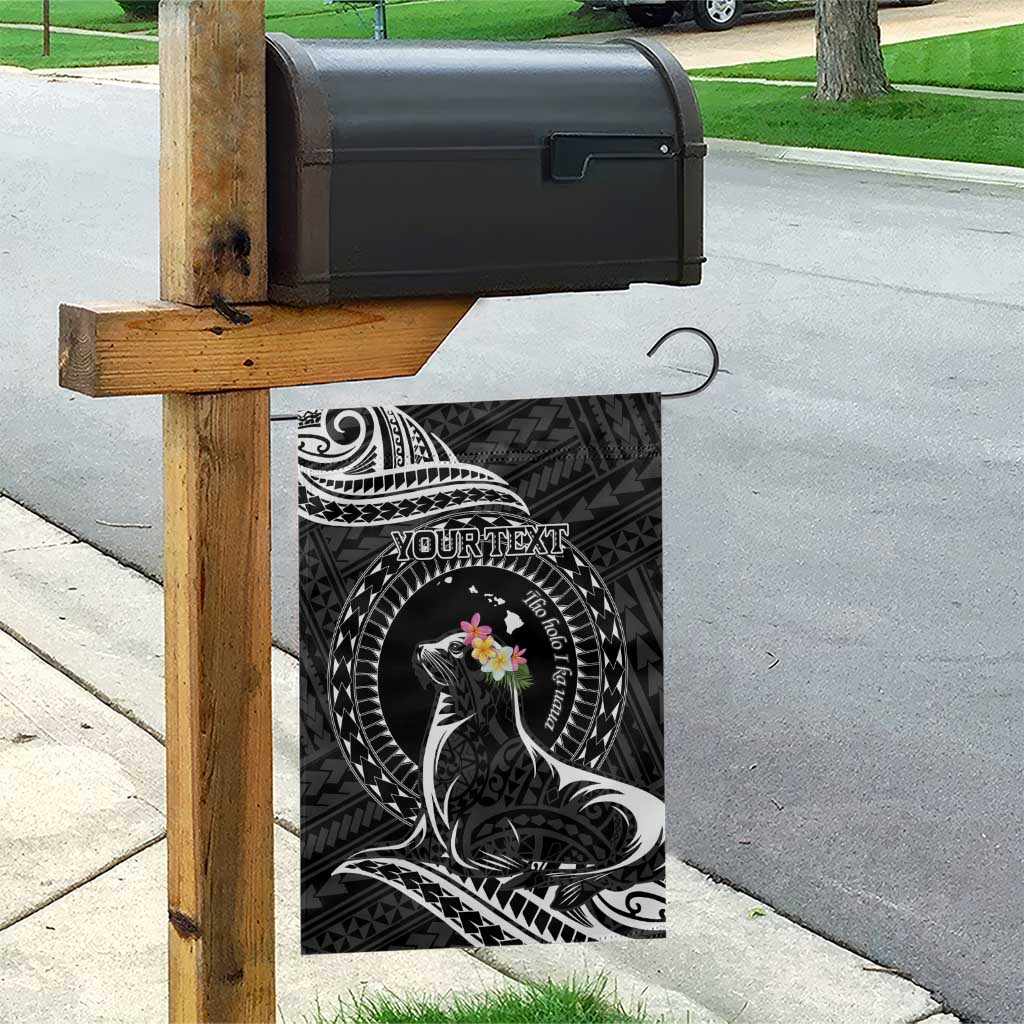 Personalised Hawaii Monk Seal Garden Flag Polynesian Tattoo With Tropical Flowers - Black