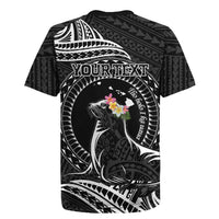Personalised Hawaii Monk Seal Rugby Jersey Polynesian Tattoo With Tropical Flowers - Black LT14 - Polynesian Pride