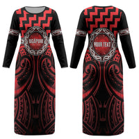 Aotearoa Ngapuhi Personalised Couples Matching Long Sleeve Bodycon Dress and Long Sleeve Button Shirt Maori Iwi Poutama Puhoro Tattoo