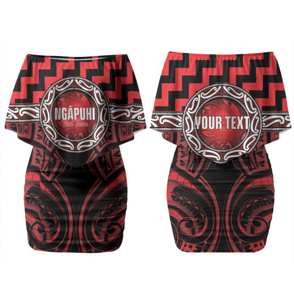 Aotearoa Ngapuhi Personalised Couples Matching Off Shoulder Short Dress and Hawaiian Shirt Maori Iwi Poutama Puhoro Tattoo