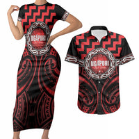 Aotearoa Ngapuhi Personalised Couples Matching Short Sleeve Bodycon Dress and Hawaiian Shirt Maori Iwi Poutama Puhoro Tattoo
