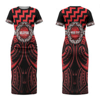 Aotearoa Ngapuhi Personalised Couples Matching Short Sleeve Bodycon Dress and Hawaiian Shirt Maori Iwi Poutama Puhoro Tattoo