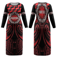 Aotearoa Ngapuhi Personalised Family Matching Long Sleeve Bodycon Dress and Hawaiian Shirt Maori Iwi Poutama Puhoro Tattoo