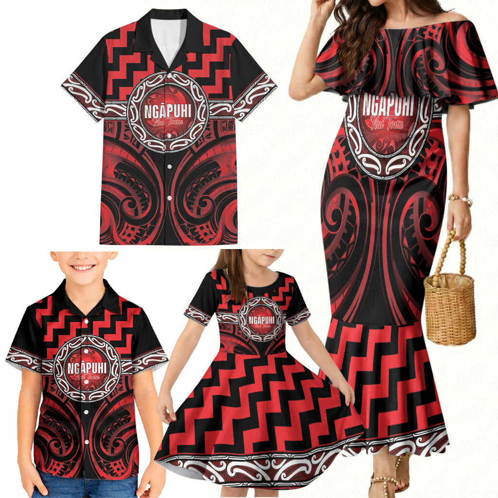 Aotearoa Ngapuhi Personalised Family Matching Mermaid Dress and Hawaiian Shirt Maori Iwi Poutama Puhoro Tattoo LT14 - Polynesian Pride