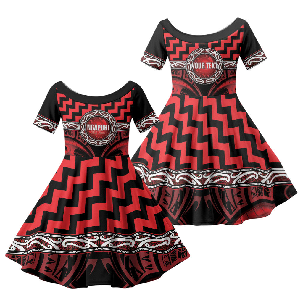 Aotearoa Ngapuhi Personalised Family Matching Off The Shoulder Long Sleeve Dress and Hawaiian Shirt Maori Iwi Poutama Puhoro Tattoo