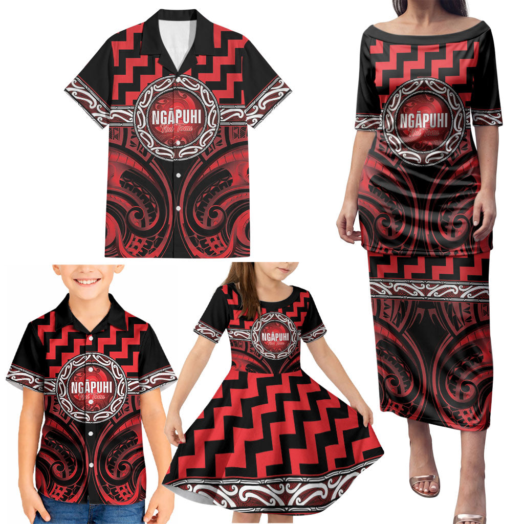 Aotearoa Ngapuhi Personalised Family Matching Puletasi and Hawaiian Shirt Maori Iwi Poutama Puhoro Tattoo