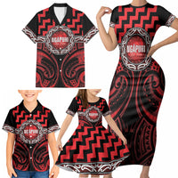 Aotearoa Ngapuhi Personalised Family Matching Short Sleeve Bodycon Dress and Hawaiian Shirt Maori Iwi Poutama Puhoro Tattoo