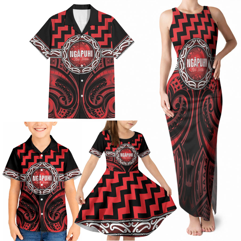 Aotearoa Ngapuhi Personalised Family Matching Tank Maxi Dress and Hawaiian Shirt Maori Iwi Poutama Puhoro Tattoo LT14 - Polynesian Pride