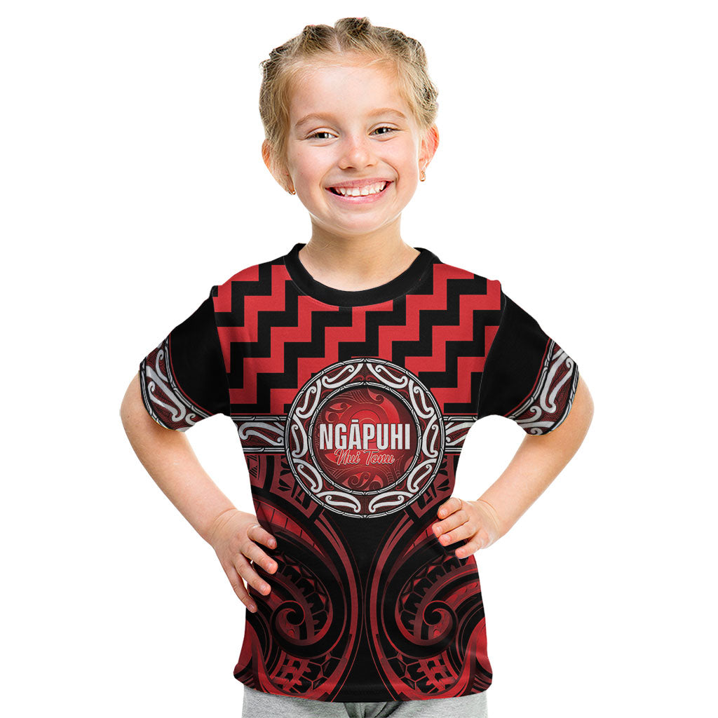 Aotearoa Ngapuhi Personalised Kid T Shirt Maori Iwi Poutama Puhoro Tattoo