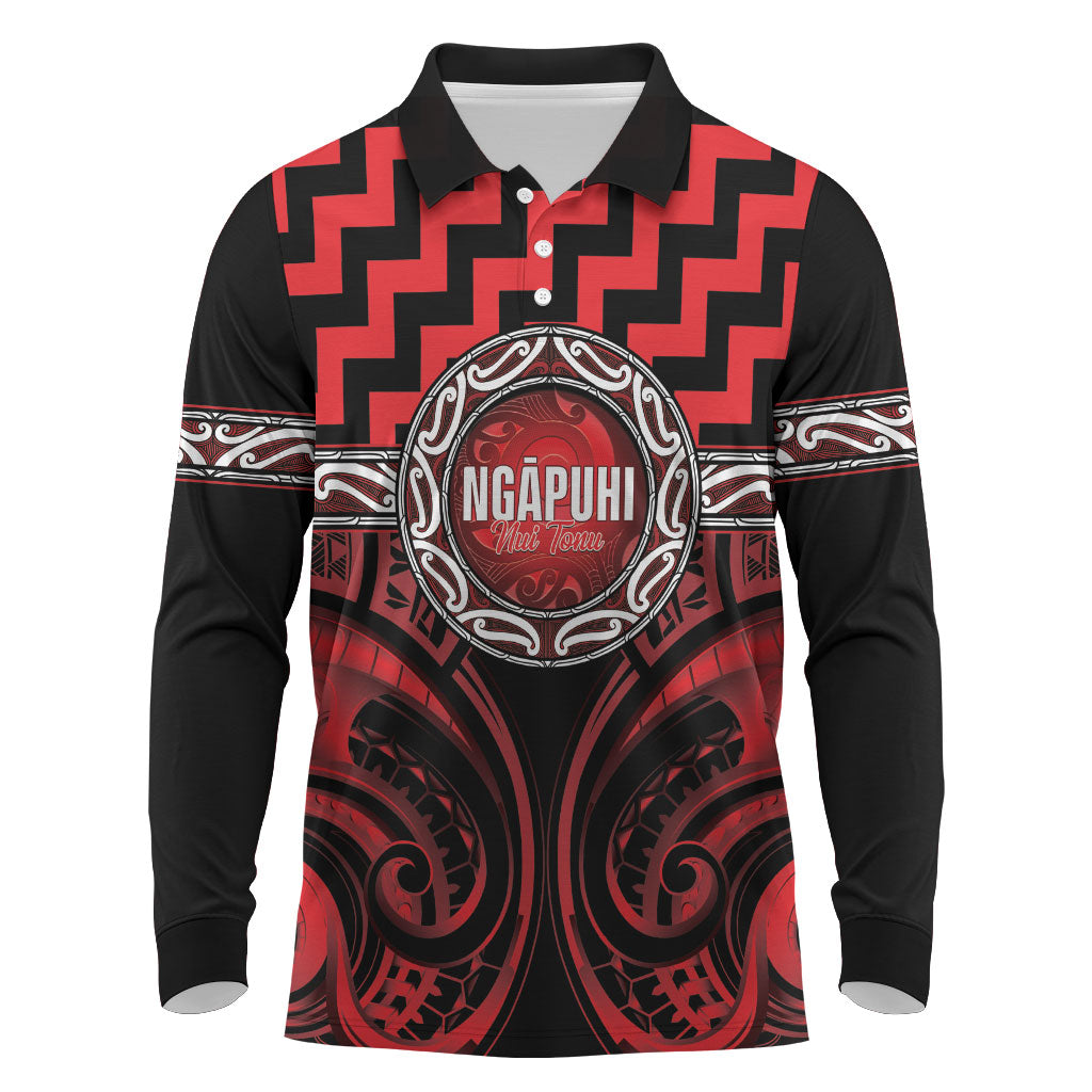 Aotearoa Ngapuhi Personalised Long Sleeve Polo Shirt Maori Iwi Poutama Puhoro Tattoo