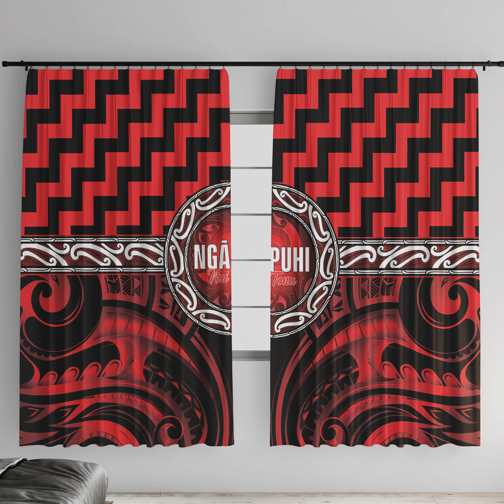Aotearoa Ngapuhi Window Curtain Maori Iwi Poutama Puhoro Tattoo LT14 With Hooks Red - Polynesian Pride