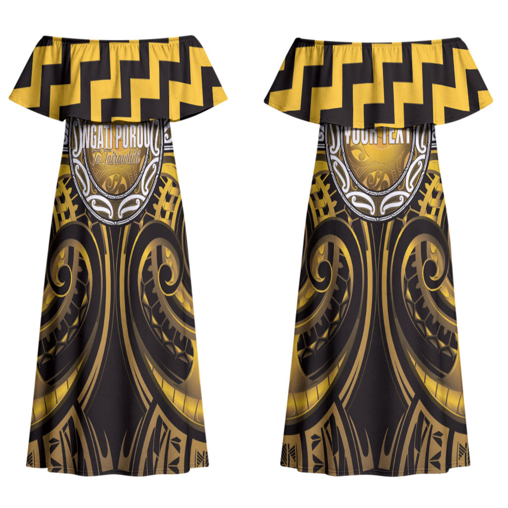 Aotearoa Ngati Porou Personalised Couples Matching Off Shoulder Maxi Dress and Hawaiian Shirt Maori Iwi Poutama Puhoro Tattoo