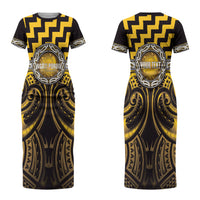 Aotearoa Ngati Porou Personalised Couples Matching Short Sleeve Bodycon Dress and Long Sleeve Button Shirt Maori Iwi Poutama Puhoro Tattoo