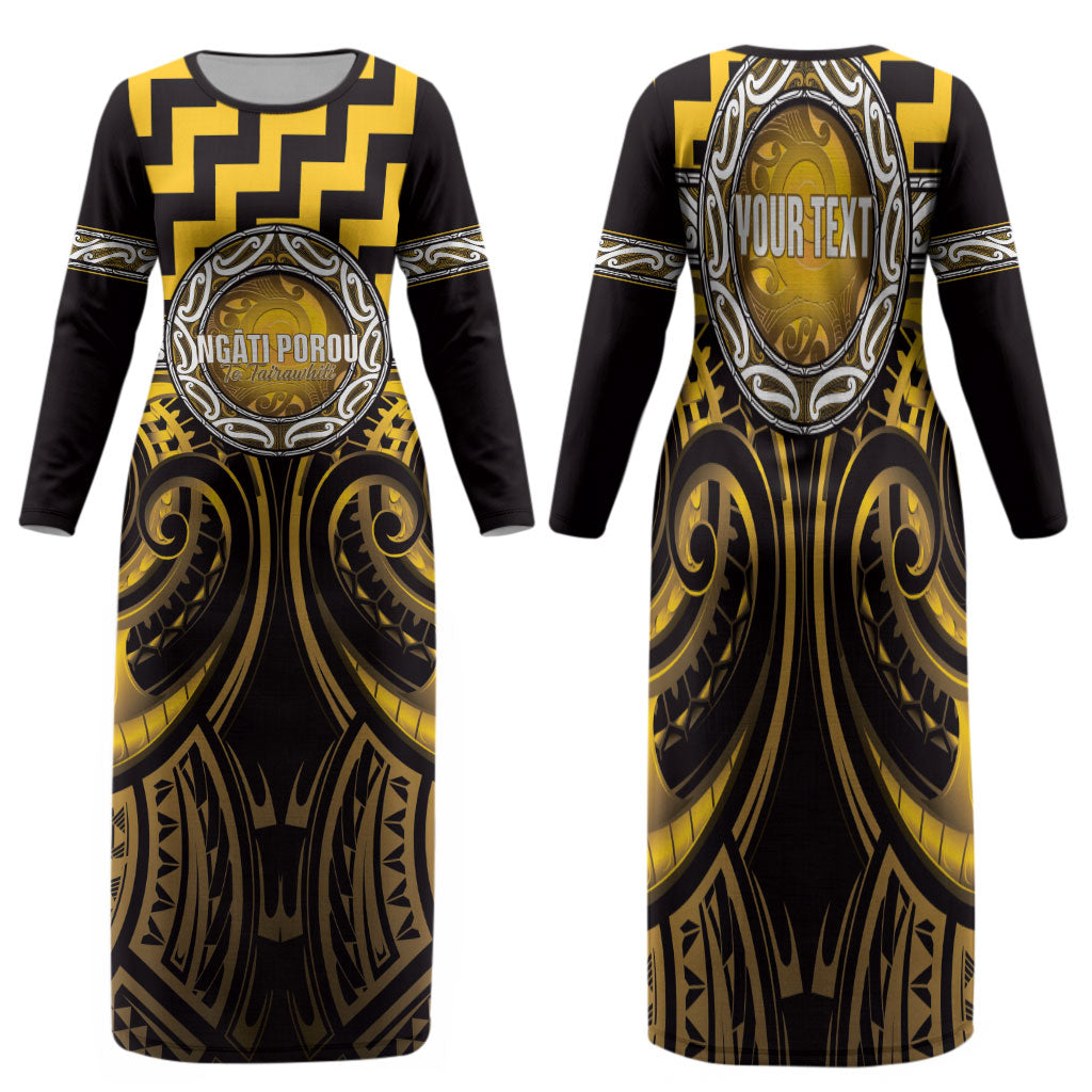 Aotearoa Ngati Porou Personalised Family Matching Long Sleeve Bodycon Dress and Hawaiian Shirt Maori Iwi Poutama Puhoro Tattoo