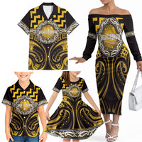 Aotearoa Ngati Porou Personalised Family Matching Off The Shoulder Long Sleeve Dress and Hawaiian Shirt Maori Iwi Poutama Puhoro Tattoo