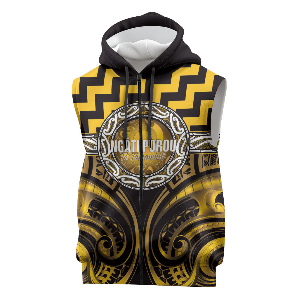 Aotearoa Ngati Porou Personalised Sleeveless Zip Hoodie Maori Iwi Poutama Puhoro Tattoo LT14 Yellow - Polynesian Pride