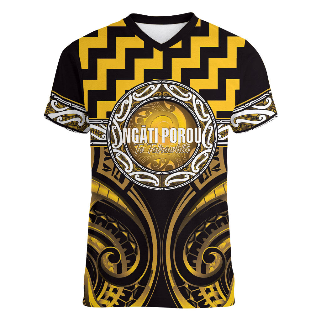 Aotearoa Ngati Porou Personalised Women V-Neck T-Shirt Maori Iwi Poutama Puhoro Tattoo