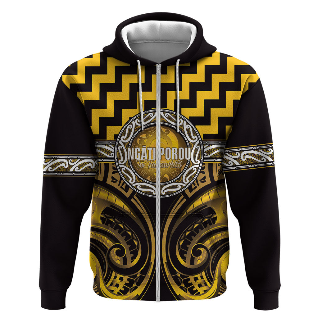 Aotearoa Ngati Porou Personalised Zip Hoodie Maori Iwi Poutama Puhoro Tattoo LT14 Zip Hoodie Yellow - Polynesian Pride