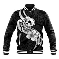 Polynesia Baseball Jacket Plumeria With Tribal Pattern Black Vibes LT14 Unisex Black - Polynesian Pride