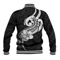 Polynesia Baseball Jacket Plumeria With Tribal Pattern Black Vibes LT14 - Polynesian Pride