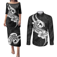 Polynesia Couples Matching Puletasi Dress and Long Sleeve Button Shirts Plumeria With Tribal Pattern Black Vibes LT14 Black - Polynesian Pride